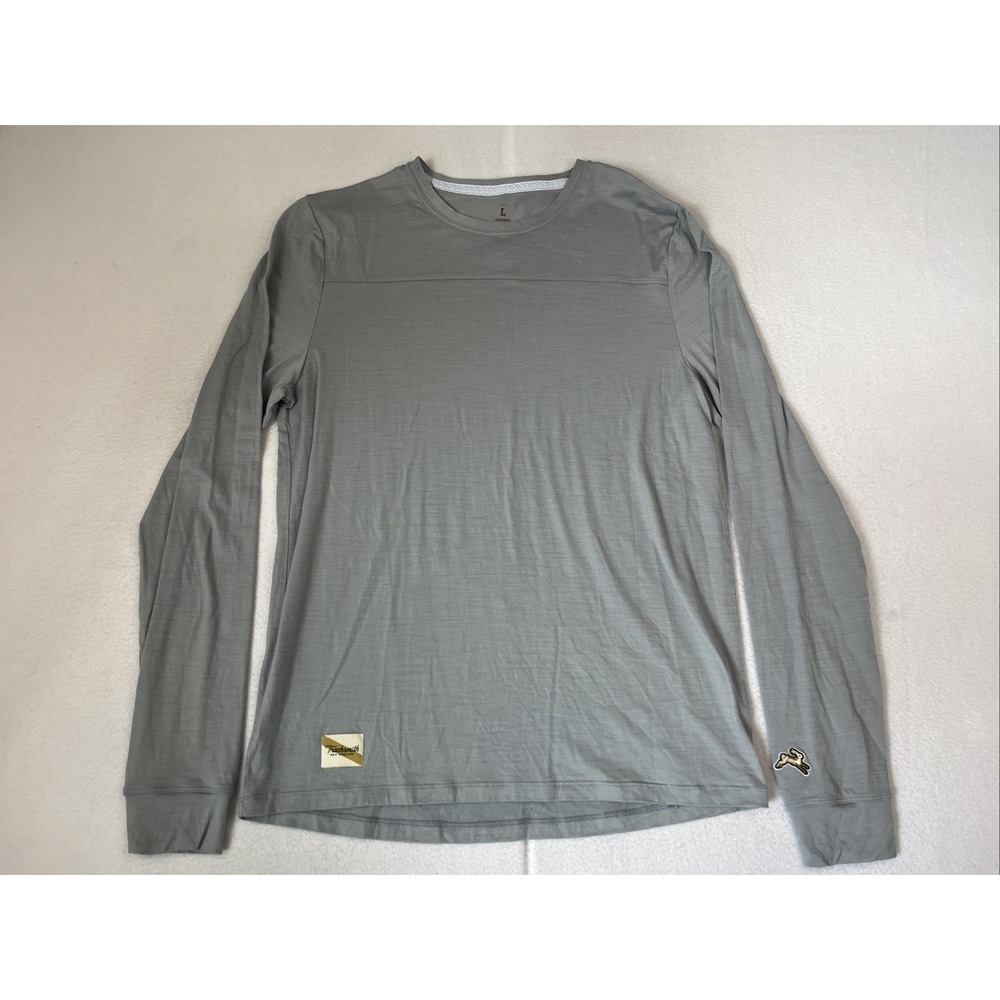 Tracksmith Mens Large L Gray Blue Merino Wool Blend Long Sleeve Running Harrier